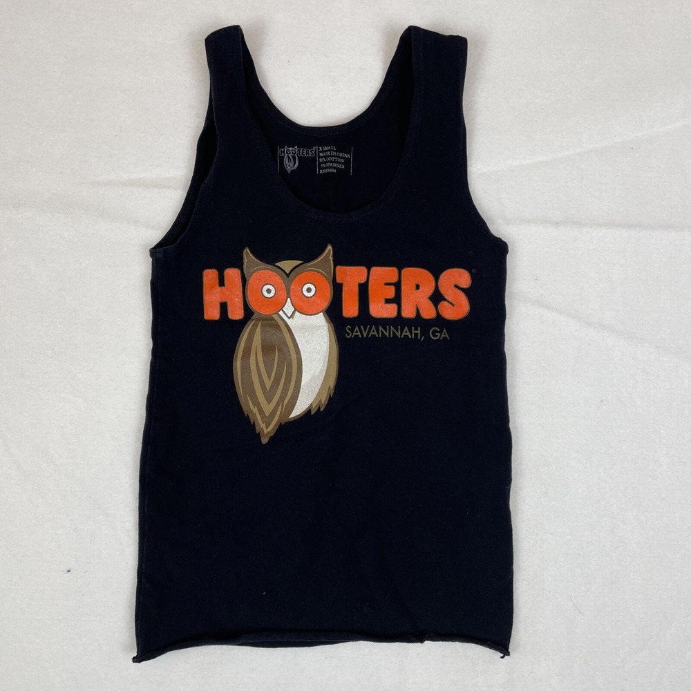 Hooters Owl Logo Black XS Tank Top Uniform Official Waitress Savanna GA